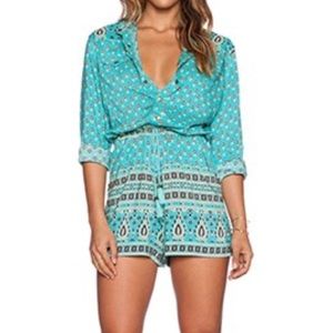 Spell Teal Patterned Jumpsuit